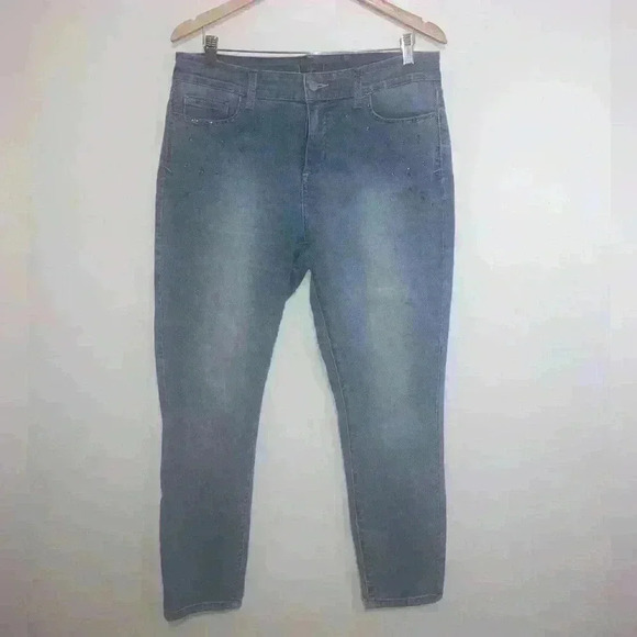 NYDJ Kimora Ankle Skinny Jeans Crystal Embellished Blue Denim - Picture 3 of 14